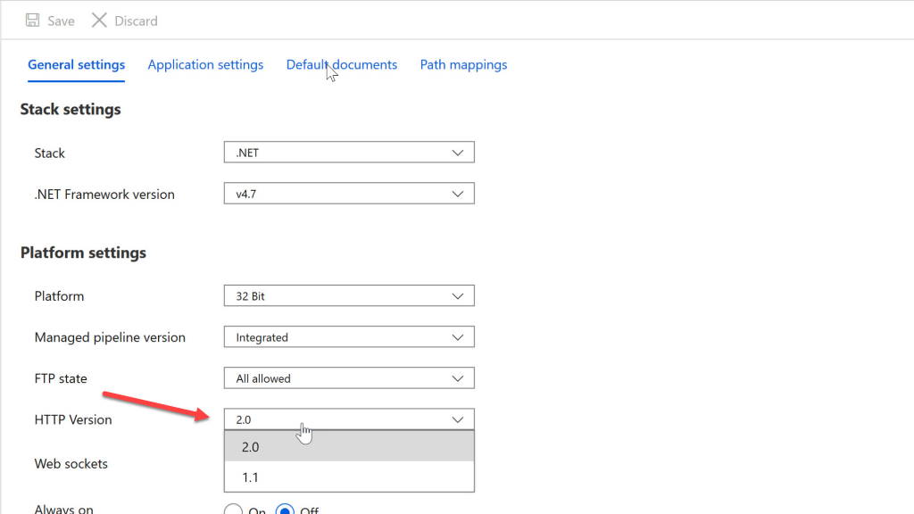 HTTP Version Selection in App Services